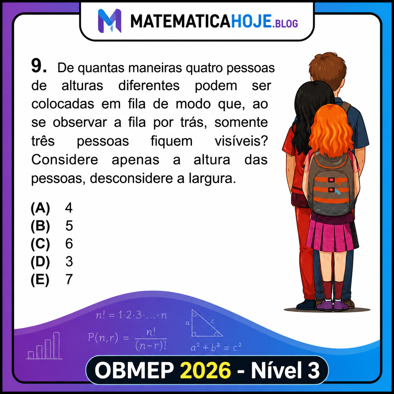 OBMEP 2026 Nível 3 Questão 9 - Pessoas em fila com alturas diferentes